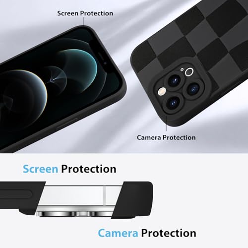 KANGHAR Compatible with iPhone 12 Pro Max Case Checkered -Black | Silicone Cute Pattern, Camera Protection Soft Slim Phone Case for Girls Women - color: Black, size: iPhone 12 Pro Max
