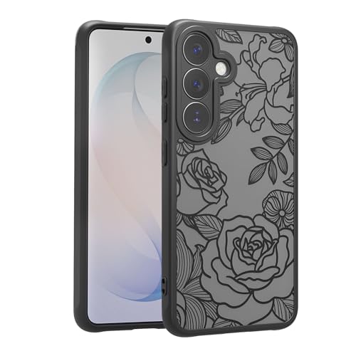 for Samsung Galaxy S25 Case,Cute Floral Black Rose Pattern Sleek Slim Protective Phone Case for Women Girls,Aesthetic Pattern Print TPU Bumper Shockproof Cover for S25 - color: Black Rose, size: S25