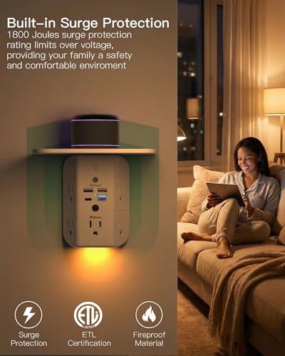 Mifaso PD20W Outlet Extender with Shelf & Night Light, Surge Protector - color: White, size: 2C2A&PD 20W