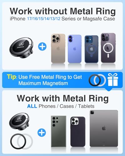 VANMASS for MagSafe Car Holder [Dash+Windshield+Vent] Magnetic Phone Mount