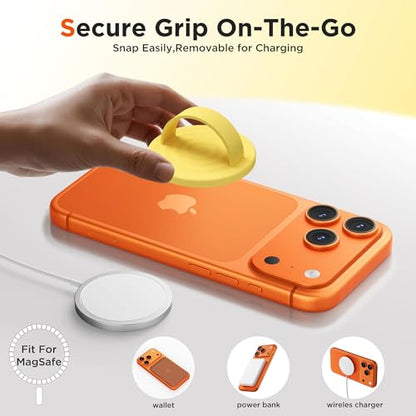 Magnetic Phone Grip Ring, Compatible with MagSafe, Upgraded Liquid Silicone for Secure Comfort, Rotating Finger Loop Ring Grip Holder for iPhone 17/16/15/14/13/12 Pro Max Plus, Yellow - color: Yellow