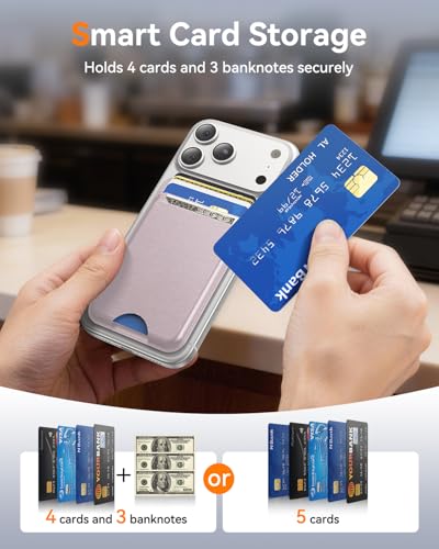 for MagSafe Wallet, 5 Card Holder, Slim Leather Magnetic Wallet for iPhone 17/16/15/14/13/12 Pro Max Plus Air Series, 1 Card Slots & 1 Cash Slot,Pink - color: Pink