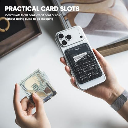 VULKIT Phone Card Holder Wallet Leather Adhesive Pocket RFID Blocking Credit Card Sleeves Stick Back of Phone Smartphones - color: Tweed Black