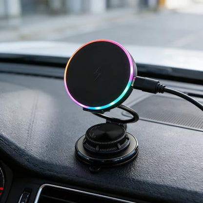 15W Fast Wireless Car Charger, Magnetic Dashboard Phone Holder, 360 Rotating Foldable Bracket, Compatible with MagSafe, Strong N52 Magnet & Gel Suction for iPhone17/16/15 pro and Samsung (Black) - color: Black