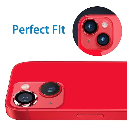 for iPhone 13 Mini/iPhone 13 Camera Lens Protector, Anti-Scratch 9H Tempered Glass Metal Camera Screen Protector Shockproof Cover Film Ring -2 Pcs Red - color: Red