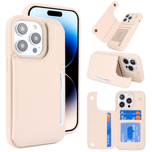iCoverCase Compatible with iPhone 14 Pro Case with Card Holder, Wallet Case for Women Men RFID Blocking PU Leather Protective Phone Case 6.1 Inch (Beige) - color: Beige