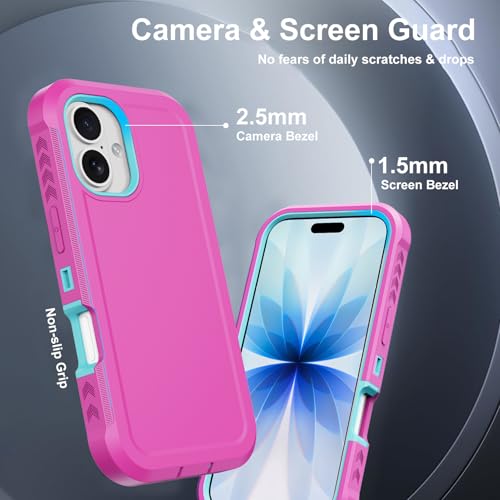 Magnetic for iPhone 17 Case Heavy Duty Military-Grade Shockproof,Anti-Slip 3-Layer Rugged Drop Protection with Screen Protector,Compatible with MagSafe,Anti-Scratch for iPhone17 Phone Cover (Pink) - color: Pink-m