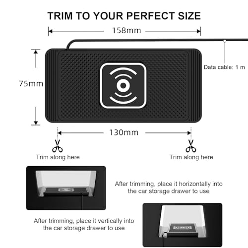 ZPSHYD 15W Wireless Car Charger Pad, Trim‑to‑Fit Qi Fast Charging Mat, 4‑Mode Auto‑Sensing (5W/7.5W/10W/15W), Separated Coil Anti‑Overheat, Non‑Slip Waterproof, Case‑Friendly, for iPhone & Android - color: 1m Cable USB Port