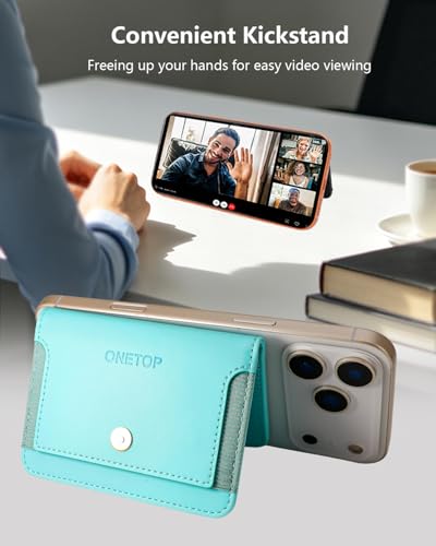 ONETOP for MagSafe Wallet,Magnetic Phone Wallet with 5 Card Slots,MintGreen | 1-12 Cards/Cash Holder for iPhone 17/16/15/14/13/12 Series,Detachable Wallet Stick-On Back,PU Leather RFID Blocking Kickstand - color: Mint Green
