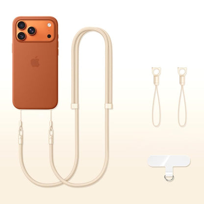 Phone Lanyard Phone Strap Crossbody Compatible with iPhone 17/Air/Pro/Max All Phone Cases with 2 Charms Dual Holes 1 TPU Tab 360° Hook Adjustable Hands-Free Shoulder Neck Camera Strap Anti Theft Beige - color: A-beige
