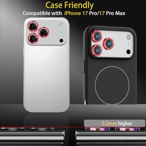 Camera Lens Protector for iPhone 17 Pro/17 Pro Max, Glitter Red - color: Glitter Red