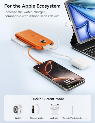 Portable Charger 10000mAh 20W, Wall Plug, 2 Cables, iWatch Charging - color: Vitality Orange