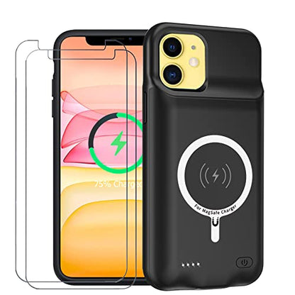 Battery Case for iPhone 11, Enhanced 10000mAh Portable Protective Smart Wireless Charging Case Support Carplay Compatible with iPhone 11 (6.1 inch) Rechargeable Extended Battery Charger Case (Black) - size: iPhone 11
