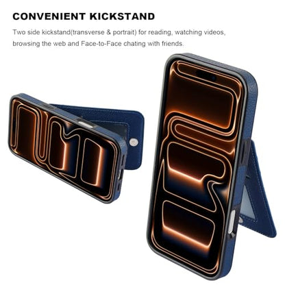 KIHUWEY for iPhone 17 Pro Max Wallet Case Card Holder, Lichee Blue | Credit Card Slots, PU Leather, Kickstand, Flip Heavy Duty Protection Cover for Men and Women - color: Lichee Blue