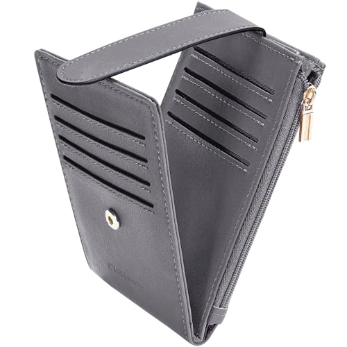 Chelmon Women's RFID Slim Card Holder Wallet | Thin Bifold Multi Card Case with Zipper Coin Pocket Purse for Women(Light Grey Smooth) - color: Smooth Light Grey