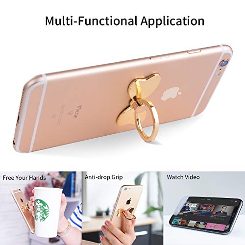 PZOZ Metal Cell Phone Finger Ring Stability Holder Back Stand Collapsible Hand Grip Knob Loop Car Mount Hook Kickstand 360 for iPhone Samsung Galaxy Mobile Cute Accessories (Gold) - color: Gold