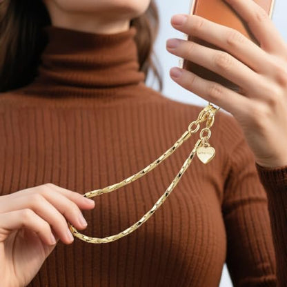 Phone Wrist Strap Metal Phone Chain Wristlet, Gold Phone Strap - color: Gold, size: Short
