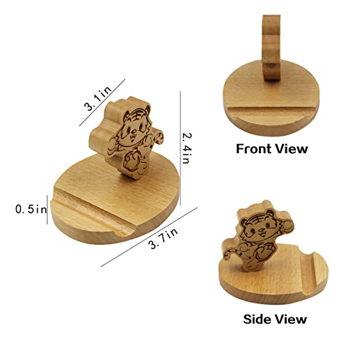 Cute Tiger Wooden Smartphone Desk Holder for All Mobile Phones with Anti-Slip Base and Groove for Phone - color: Tiger