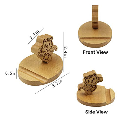 Cute Tiger Wooden Smartphone Desk Holder for All Mobile Phones with Anti-Slip Base and Groove for Phone - color: Tiger