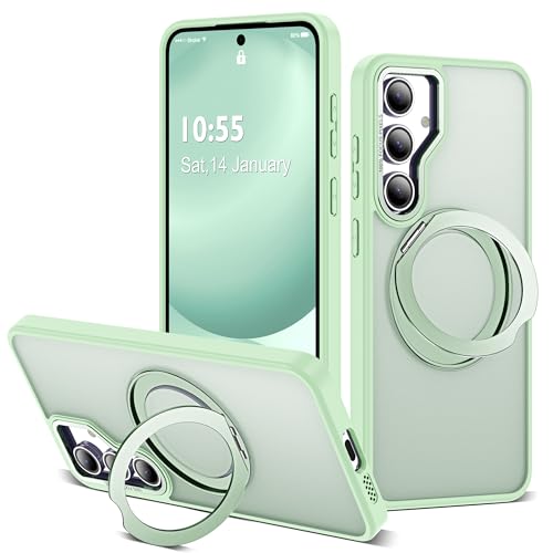 for Samsung Galaxy S24 FE Case with 360° Rotatable Magnetic Ring Stand Compatible with Mag-Safe Military Protection Shockproof Matte Translucent Phone Cases for S24 FE,Green - color: Green, size: Samsung Galaxy S24 FE