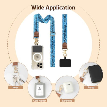 TiMOVO Phone Lanyard Crossbody Wrist Strap, Adjustable Anti-Theft Phone Strap for All Phone Case, lanyard for Women and Men - color: Blue+black Letter