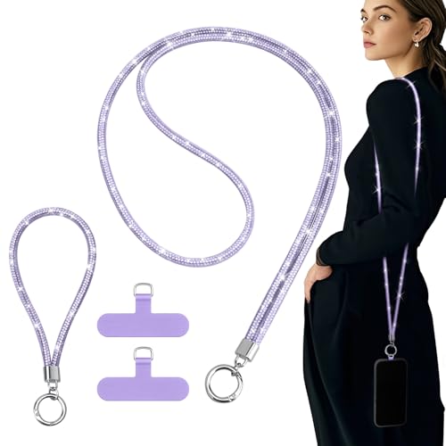 TiMOVO Rhinestone Phone Lanyard Crossbody Chain, Purple - color: Purple