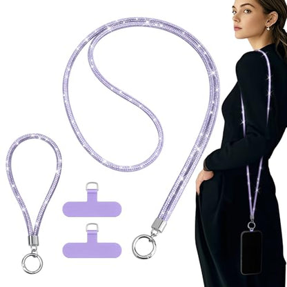 TiMOVO Rhinestone Phone Lanyard Crossbody Chain, Purple - color: Purple