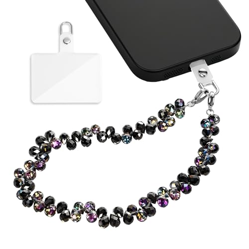 Phone Charm Detachable Metal Cellphone Wrist Strap for Women Girls, Cell Phone Lanyard - color: Bb-black