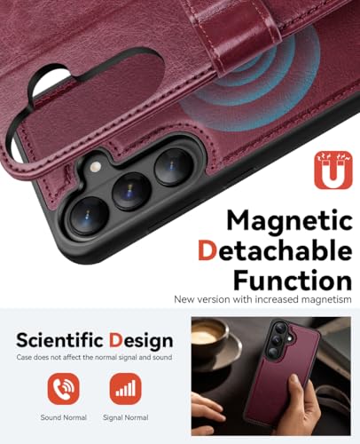 OCASE for Samsung Galaxy S26 Detachable Wallet Case with Card Holder, [2 in 1] PU Leather Flip Folio Case with RFID Blocking Stand Wrist Strap Shockproof Phone Cover 2026, Burgundy - color: Burgundy, size: Samsung Galaxy S26