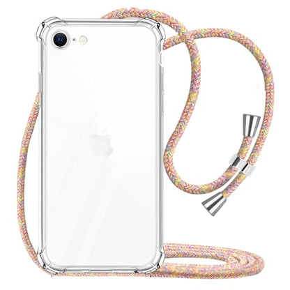 Crossbody Case for iPhone SE 2020 2022,Crossbody Case for iPhone 7,Crossbody Case for iPhone 8,Clear Soft Slim TPU Shockproof Protective Case with Neck Cord Lanyard Strap - Rainbow Yellow - size: iPhone 7/8/SE 2020