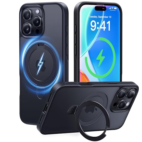 CASEKOO Ultra-Magnetic Stand for iPhone 16 Pro Max Case [Military Drop Protection] [Compatible with MagSafe] Shockproof Translucent Matte Slim Ring Holder Case for iPhone 16 ProMax 6.9 inch, Black - color: Black, size: for 16 Pro Max Case 6.9"