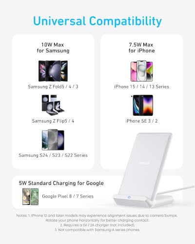 Anker 313 Qi-Certified 10W Max Wireless Charger Stand - color: White, size: 1pack