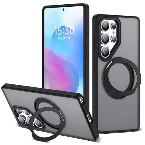for Samsung Galaxy S25 Ultra Case with 360° Spin Stand,Black | 360° Spin Magnetic Ring Stand,Compatible with Magsafe,Military Protection Phone Case - color: Black, size: Samsung Galaxy S25 Ultra