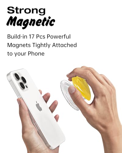 Svanove Heart Magnetic Phone Grip Compatible with Magsafe Phone Grip Holder, Cute Collapsible Glass Grips Stand Kickstand for iPhone Samsung, 3D Crystal Pretty Glitter Love Mag Safe Holder, Yellow - color: Yellow, style: Magnetic