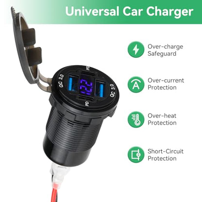 12V USB Outlet, 78W 4-Port, 2 USB-C PD30W and 2 QC3.0 Fast Charger - size: 1 pack