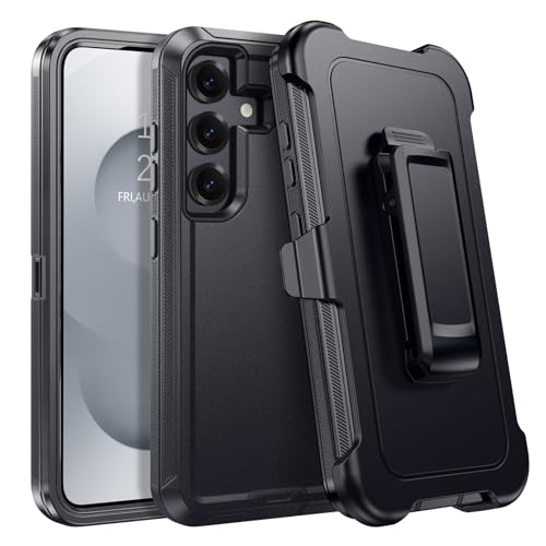 DUEDUE for Samsung Galaxy S25 Case, Phone Case for Samsung S25 with Belt Clip Holster Shockproof 3-Layer Heavy Duty Full Body Protective Rugged Phone Cases Cover for Galaxy S25 6.2", Black - size: for Samsung S25 6.2"