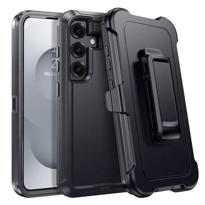 DUEDUE for Samsung Galaxy S25 Case, Phone Case for Samsung S25 with Belt Clip Holster Shockproof 3-Layer Heavy Duty Full Body Protective Rugged Phone Cases Cover for Galaxy S25 6.2", Black - size: for Samsung S25 6.2"
