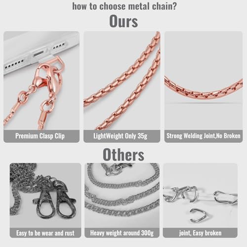 MOUTAKEY Cell Phone Lanyard Crossbody Phone Chain with Metal Detachable Phone Wrist Strap Cute iPhone Chain For Women (Pink Gold, Long) - color: Pink Gold, size: Long