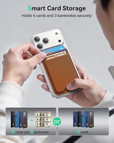 TWZKG for MagSafe Wallet, Works with Apple Find My,5 Card Holder with Stand, Magnetic Phone Wallet for iPhone 17/16/15/14/13/12 Pro Max Plus Air, RFID Blocking Vegan Leather,Coffee - color: Findmy Coffee