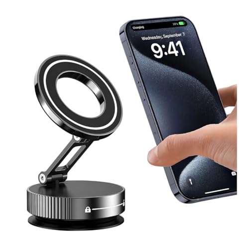 HZEL Car Vacuum Magnetic Phone Holder, Suction Cup Foldable Vehicle Smartphones Mount, 360° Rotatable Adjustable Automotive Cellphone Stand Accessories, Universal for SUV, Sedan, Truck (Black) - color: Black