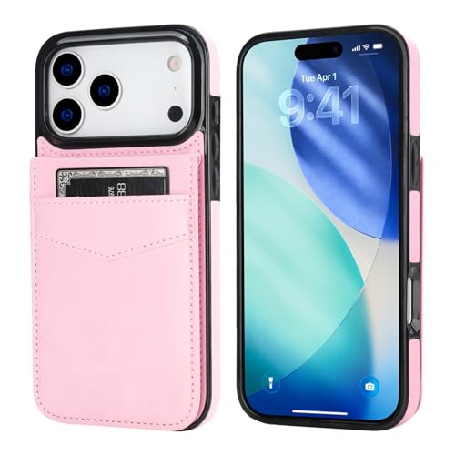 KIHUWEY for iPhone 17 Pro Max Wallet Case Card Holder Kickstand, Pink | Credit Card Slots, PU Leather, Magnetic Clasp, Flip Heavy Duty Protection Cover for Men - color: Pink