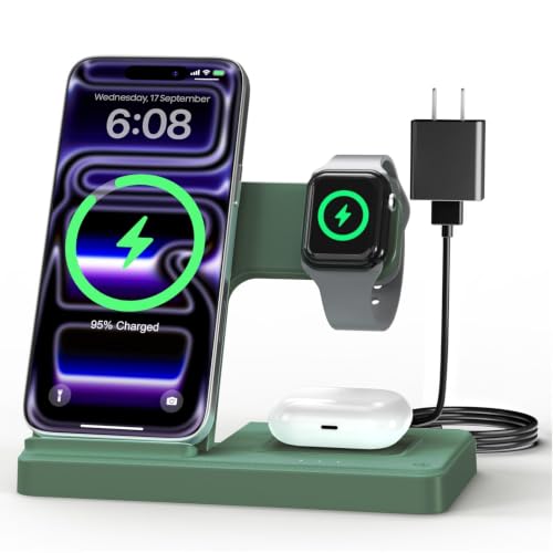 GETPALS Wireless Charger Phone Charging Station for Apple Multiple Devices - color: Dark Green