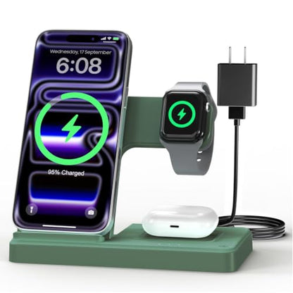 GETPALS Wireless Charger Phone Charging Station for Apple Multiple Devices - color: Dark Green