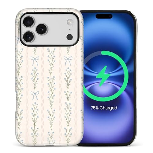 Magnetic for iPhone 17 Pro Max Case,[Compatible with Magsafe] Dual Layer Protective Heavy Duty Shockproof Rugged Drop Protection Bumper Hybrid Case - Blue Bow Stripes - color: Blue Bow Stripes, size: iPhone 17 Pro Max