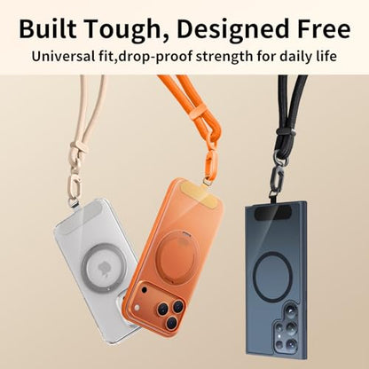 saxsion 360° Rotating Phone Tether Tab & Lanyard Connector, 44lbs Stainless Steel Phone Clip, Universal Swivel Adapter for Straps, No-Adhesive Case Insert - color: D-ring (Black*2)