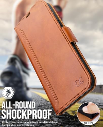 OCASE Compatible with iPhone 16 Pro Max Wallet Case, PU Leather Flip Folio Case with Card Holders RFID Blocking Kickstand [Shockproof TPU Inner Shell] Phone Cover 6.9 Inch 2024, Retro Brown | Card slot stand function, RFID deer case flip case mobile phone