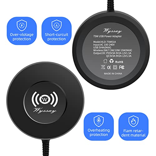 75W 6-Port Wireless Charging Station, USB-C & QC 3.0