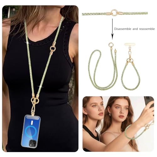 Crystal Phone Lanyard Crossbody Adjustable Rhinestone Anti-Theft Phone Strap Crossbody Cell Phone Neck Strap for Women - color: Light Yellow