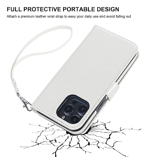 Bocasal Detachable Wallet Case Card Holder for iPhone 14 Pro Max White | RFID Blocking Kickstand Card Slots Holder PU Leather Magnetic Shockproof Wrist Strap Removable Flip Protective Cover 6.7 inch - color: White