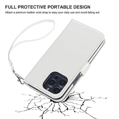 Bocasal Detachable Wallet Case Card Holder for iPhone 14 Pro Max White | RFID Blocking Kickstand Card Slots Holder PU Leather Magnetic Shockproof Wrist Strap Removable Flip Protective Cover 6.7 inch - color: White